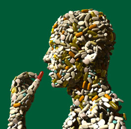 Pessoa feita de comprimidos de vitamina