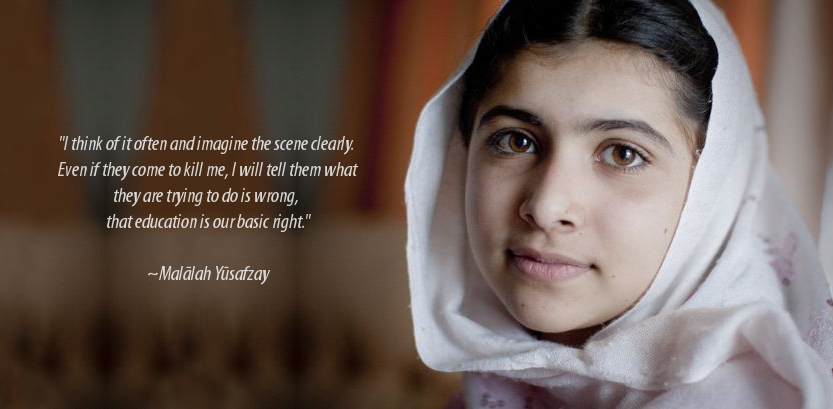 Foto de Malala e uma citação sua